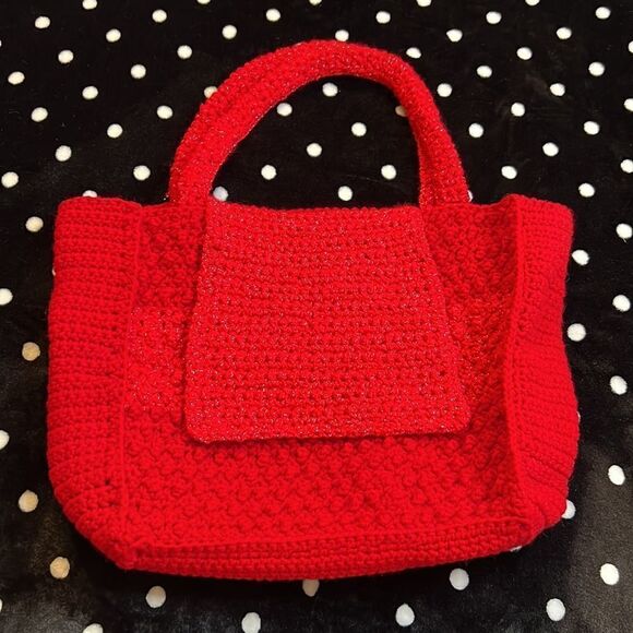 Handmade Boho Crochet Red Handbag Purse - Picture 1 of 13